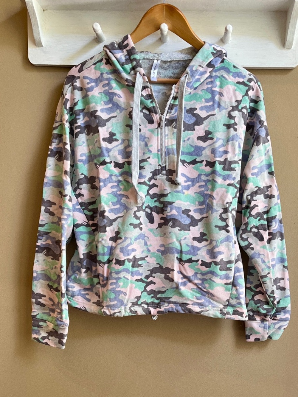 Fabletics Hallie Cinchable Half Zip Hoodie Washed Real Teal Camo Pastel Size S